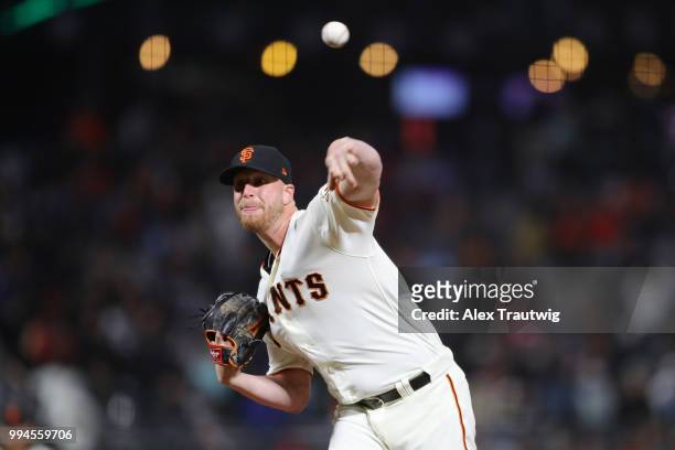 Will Smith of the San Francisco Giants pitches during a game against the Colorado Rockies at AT&T Park on Wednesday, June 27, 2018 in San Francisco,...
