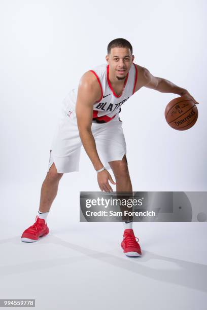 Seth Curry of the Portland Trail Blazers poses for a portrait after being signed on July 6, 2018 at the Trail Blazer Practice Facility in Portland,...