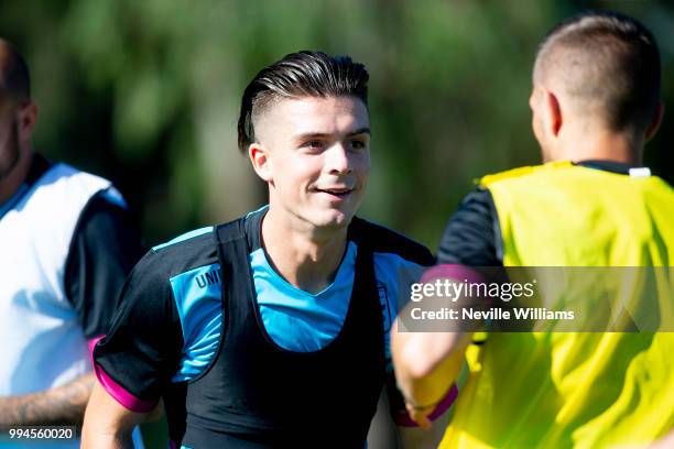 Jack Grealish of Aston Villa in action during an Aston Villa training session at the club's training camp on July 09, 2018 in Faro, Portugal.