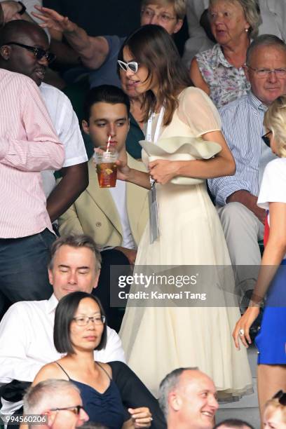 Alexa Chung attends day seven of the Wimbledon Tennis Championships at the All England Lawn Tennis and Croquet Club on July 9, 2018 in London,...