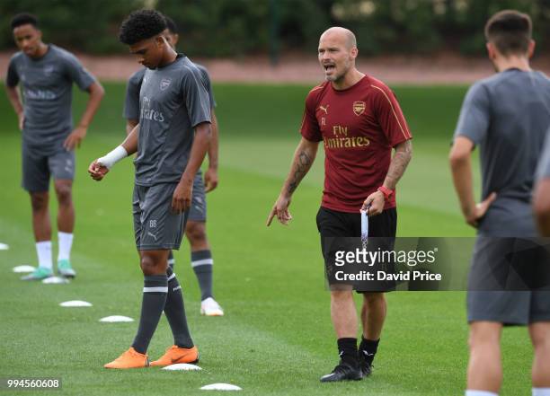 Freddie Ljungberg the Arsenal U23 Head Coach at London Colney on July 9, 2018 in St Albans, England.