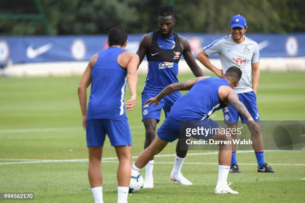 Tiemoue Bakayoko of Chelsea during a training session at Chelsea Training Ground on July 9, 2018 in Cobham, England.