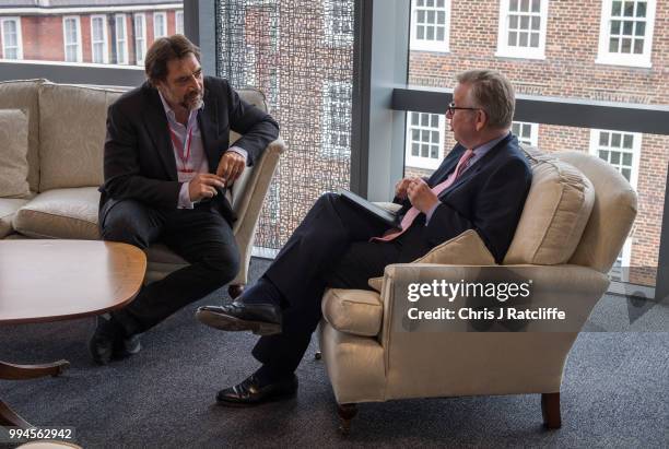 Oscar-winning actor Javier Bardem speaks with the Environment Secretary Michael Gove in his ministerial office to discuss protection of the Antarctic...