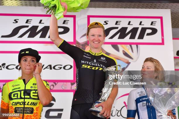 Podium / Jolien DHoore of Belgium and Team Mitchelton-Scott / Celebration / Marta Bastianelli of Italy and Team Ale Cipollini / Lotta Lepisto of...