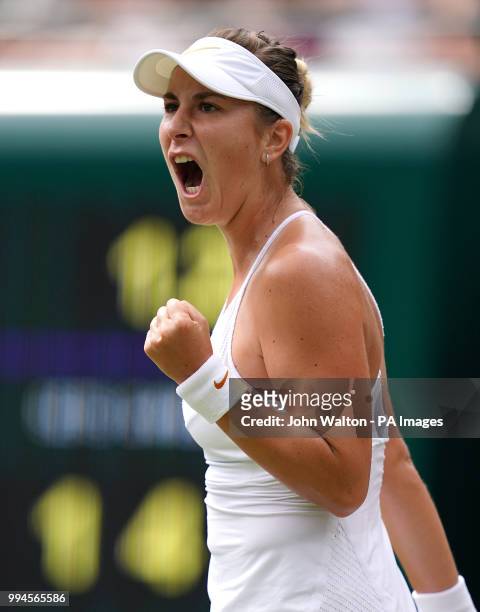 Belinda Bencic reacts on day seven of the Wimbledon Championships at the All England Lawn Tennis and Croquet Club, Wimbledon.