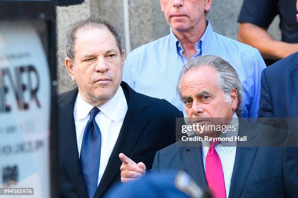 Harvey Weinstein and Benjamin Brafman leave court on July 9, 2018 in New York City.