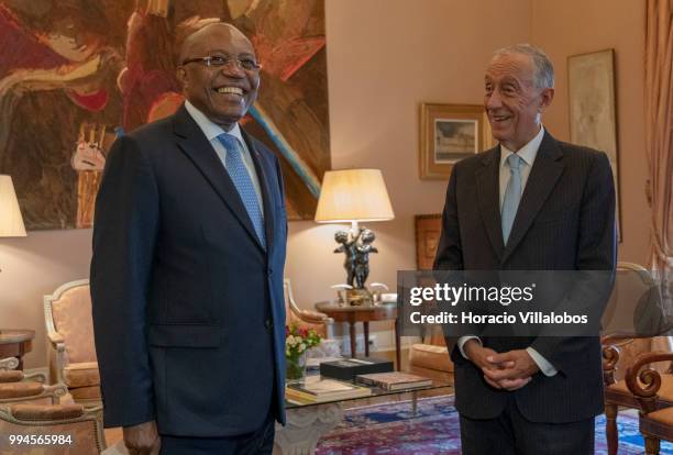 Foreign Minister of Angola Manuel Domingos Augusto and Portuguese President Marcelo Rebelo de Sousa at the start of their meeting in Belem...