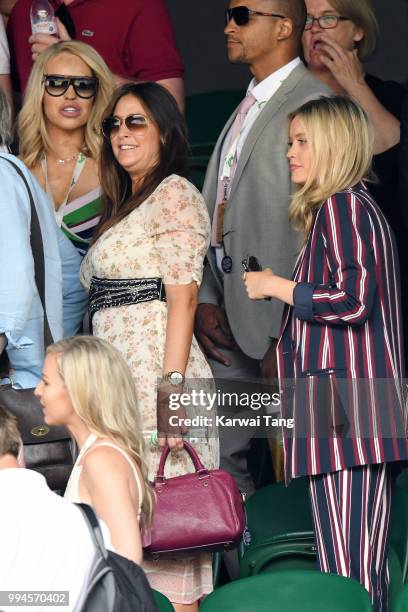 Katie Piper, Lisa Snowdon and Laura Whitmore attend day seven of the Wimbledon Tennis Championships at the All England Lawn Tennis and Croquet Club...