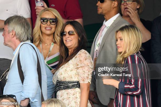 Katie Piper, Lisa Snowdon and Laura Whitmore attend day seven of the Wimbledon Tennis Championships at the All England Lawn Tennis and Croquet Club...