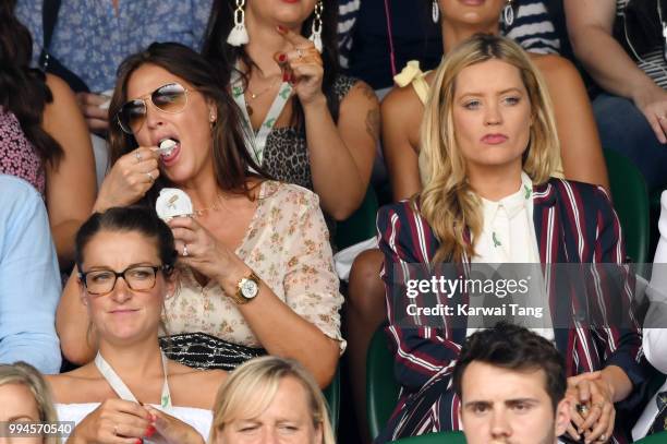 Lisa Snowdon and Laura Whitmore attend day seven of the Wimbledon Tennis Championships at the All England Lawn Tennis and Croquet Club on July 9,...