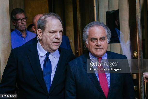 Harvey Weinstein arrives for a court appearance with attorney Benjamin Brafman at Manhattan Criminal Court on July 9, 2018 in New York City....