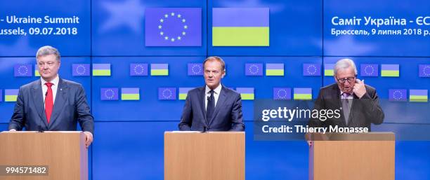 Ukrainian President Petro Oleksiyovych Poroshenko , President of the European Council Donald Tusk and the President of the European Commission...