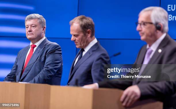 Ukrainian President Petro Oleksiyovych Poroshenko , President of the European Council Donald Tusk and the President of the European Commission...
