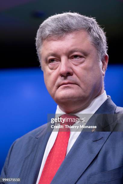 Ukrainian President Petro Oleksiyovych Poroshenko talks to the media at the end of the European Union/Ukraine Summit at the EU Council headquarters...