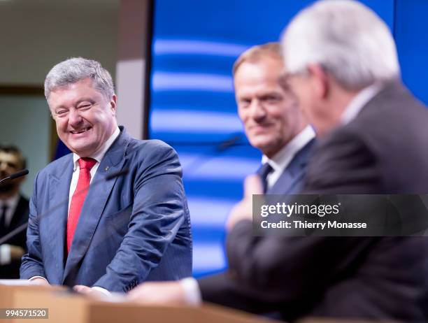 Ukrainian President Petro Oleksiyovych Poroshenko , President of the European Council Donald Tusk and the President of the European Commission...