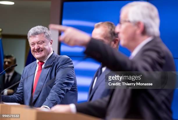 Ukrainian President Petro Oleksiyovych Poroshenko , President of the European Council Donald Tusk and the President of the European Commission...