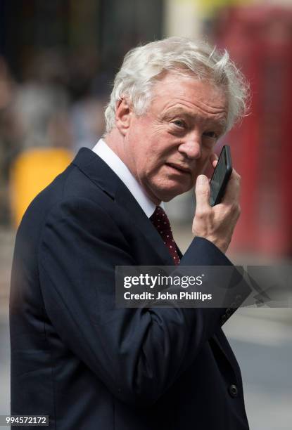 David Davis leaves LBC studios on July 9, 2018 in London, England. Brexit Secretary David Davis resigned today while Dominic Raab replaced his...