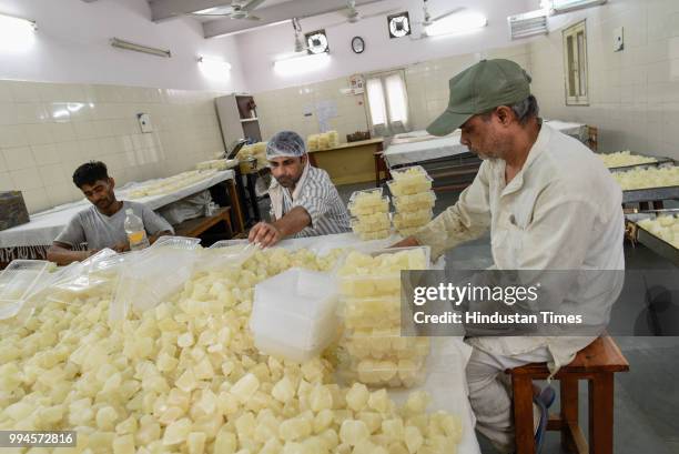 Prisoners packing Petha in the Petha Unit inside Jail Number 2 in Tihar Jail on June 21, 2018 in New Delhi, India. The thousands of inmates at Tihar...