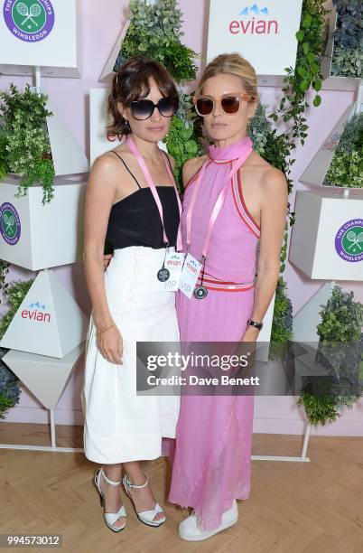 Sheherazade Goldsmith and Laura Bailey attend the evian Live Young Suite at The Championship at Wimbledon on July 9, 2018 in London, England.