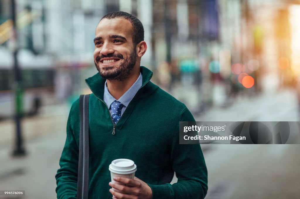 Street portrait of a young businessman