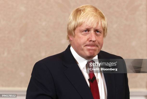 Boris Johnson, former mayor of London, reacts during a news conference after withdrawing from the race for the Conservative party leadership in...