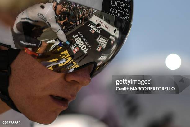 Great Britain's Christopher Froome prepares to take the start of the third stage of the 105th edition of the Tour de France cycling race, a 35.5 km...