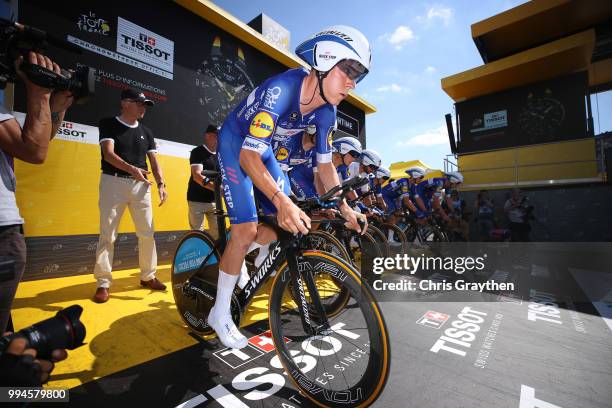 Start / Bob Jungels of Luxembourg / Julian Alaphilippe of France / Tim Declercq of Belgium / Fernando Gaviria of Colombia / Philippe Gilbert of...