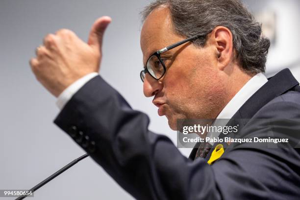 Catalan regional president Quim Torra speaks during a press conference at Blanquerna Cultural Centre after his meeting with Spanish Prime Minister...