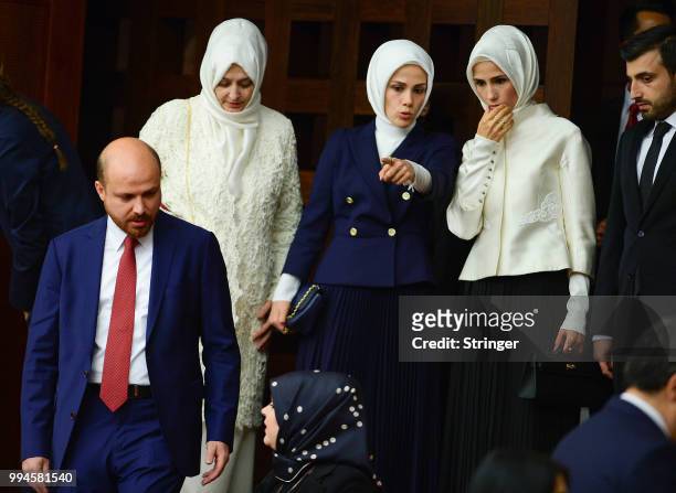 Turkey's President Recep Tayyip Erdogan's family attends the oath taking ceremony at the Turkish parliament on July 9, 2018 in Ankara, Turkey....