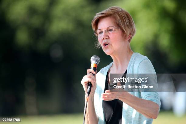 Senator Elizabeth Warren hosts a town hall meeting at Belkin Family Lookout Farm in Natick, MA on July 8, 2018.