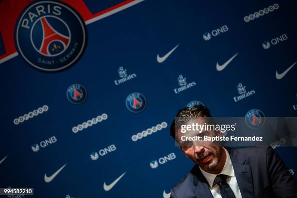 Gianluigi Buffon new signing player of Paris Saint Germain during Press Conference Paris Saint Germain at Parc des Princes on July 9, 2018 in Paris,...