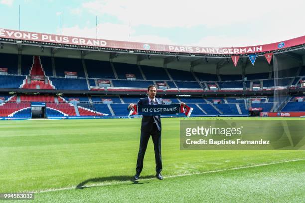 Gianluigi Buffon new signing player of Paris Saint Germain during Press Conference Paris Saint Germain at Parc des Princes on July 9, 2018 in Paris,...