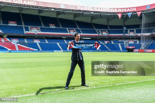 Gianluigi Buffon new signing player of Paris Saint Germain during Press Conference Paris Saint Germain at Parc des Princes on July 9, 2018 in Paris,...