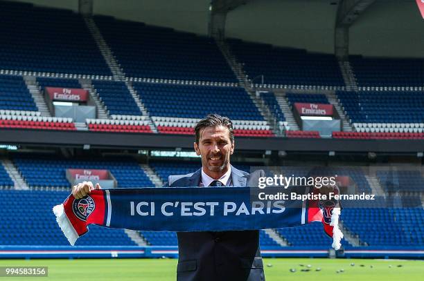 Gianluigi Buffon new signing player of Paris Saint Germain during Press Conference Paris Saint Germain at Parc des Princes on July 9, 2018 in Paris,...