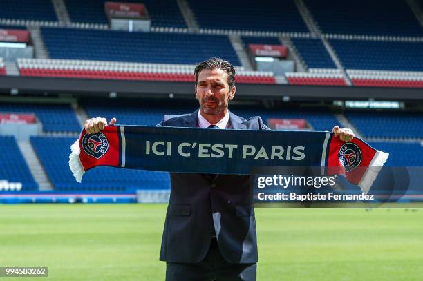 Gianluigi Buffon new signing player of Paris Saint Germain during Press Conference Paris Saint Germain at Parc des Princes on July 9, 2018 in Paris,...