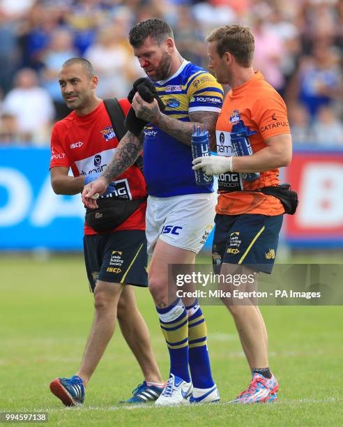 Leeds Rhinos' Brett Delaney receives medical attention