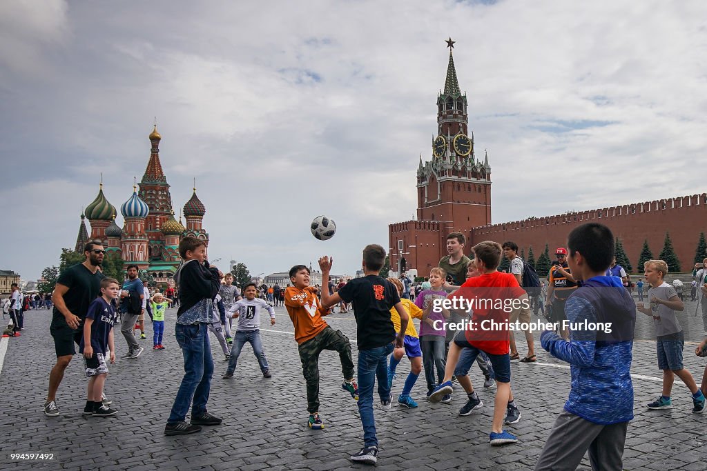 Football Fans arrive in Moscow For The world Cup Semi Finals