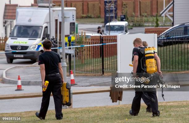 Firefighters with Breathing Apparatus arrive at the scene in Muggleton Road, Amesbury, Wiltshire, following the death of Dawn Sturgess after she and...