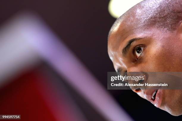 Ashley Young of Englans speaks to the media during an England press conference at Repino Cronwell Park Hotel on July 9, 2018 in Saint Petersburg,...