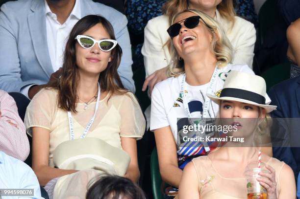 Alexa Chung, Poppy Delevingne and Anya Taylor-Joy attend day seven of the Wimbledon Tennis Championships at the All England Lawn Tennis and Croquet...