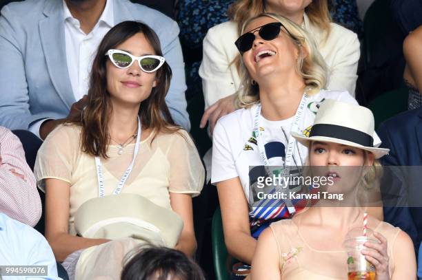 Alexa Chung, Poppy Delevingne and Anya Taylor-Joy attend day seven of the Wimbledon Tennis Championships at the All England Lawn Tennis and Croquet...