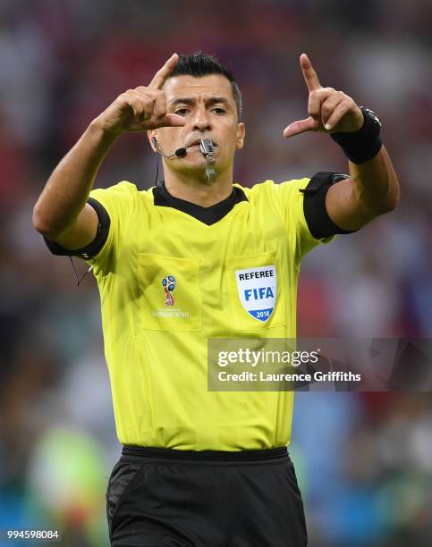 Referee Sandro Ricci of Brazil looks on during the 2018 FIFA World Cup Russia Quarter Final match between Russia and Croatia at Fisht Stadium on July...