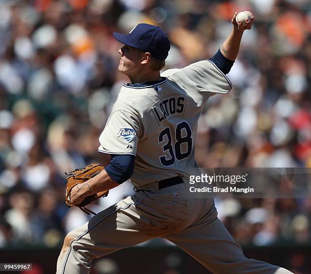 Mat Latos of the San Diego Padres pitches during the game between the San Diego Padres and the San Francisco Giants on Thursday, May 13 at AT&T Park...
