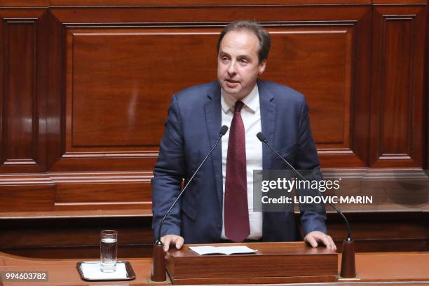 French member of parliament Jean-Christophe Lagarde speaks before a special congress gathering both houses of Parliament at the congress hemicycle...