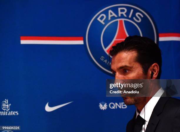 Paris Saint Germain's new goalkeeper Gianluigi Buffon arrives for official presentation press conference at Parc des Princes stadium in Paris, France...