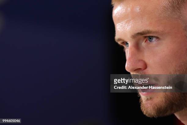 Eric Dier of Englans speaks to the media during an England press conference at Repino Cronwell Park Hotel on July 9, 2018 in Saint Petersburg, Russia.