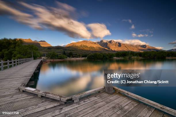 glenorchy pier - otago stock pictures, royalty-free photos & images