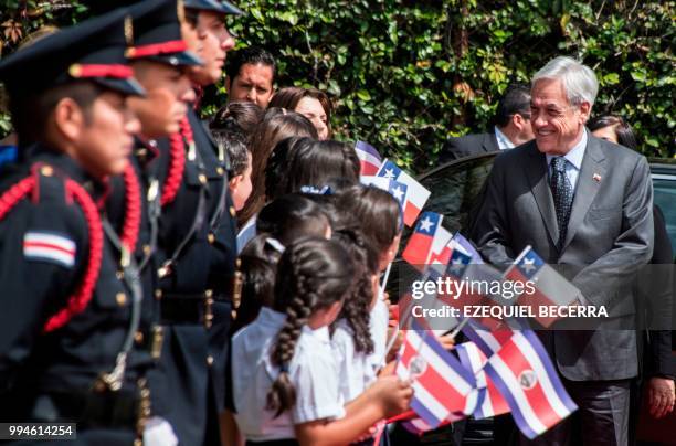 Chilean President Sebastian Pinera arrives at the presidential house in San Jose, on July 9, 2018. - Pinera is in Costa Rica on official visit.