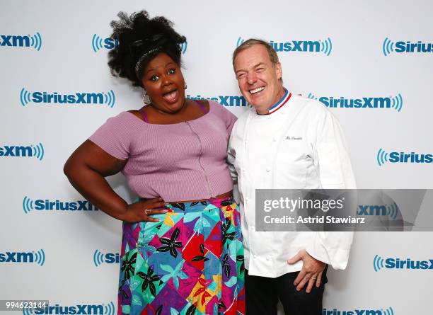 Comedian Nicole Byer and pastry chef Jacques Torres visit the SiriusXM Studios on July 9, 2018 in New York City.Ê