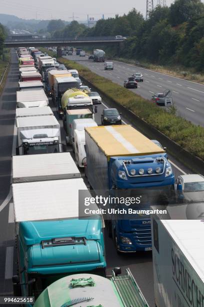 Everaday picture on german highways. Here a truck traffic jam on the A1 motorway near Westhofen.